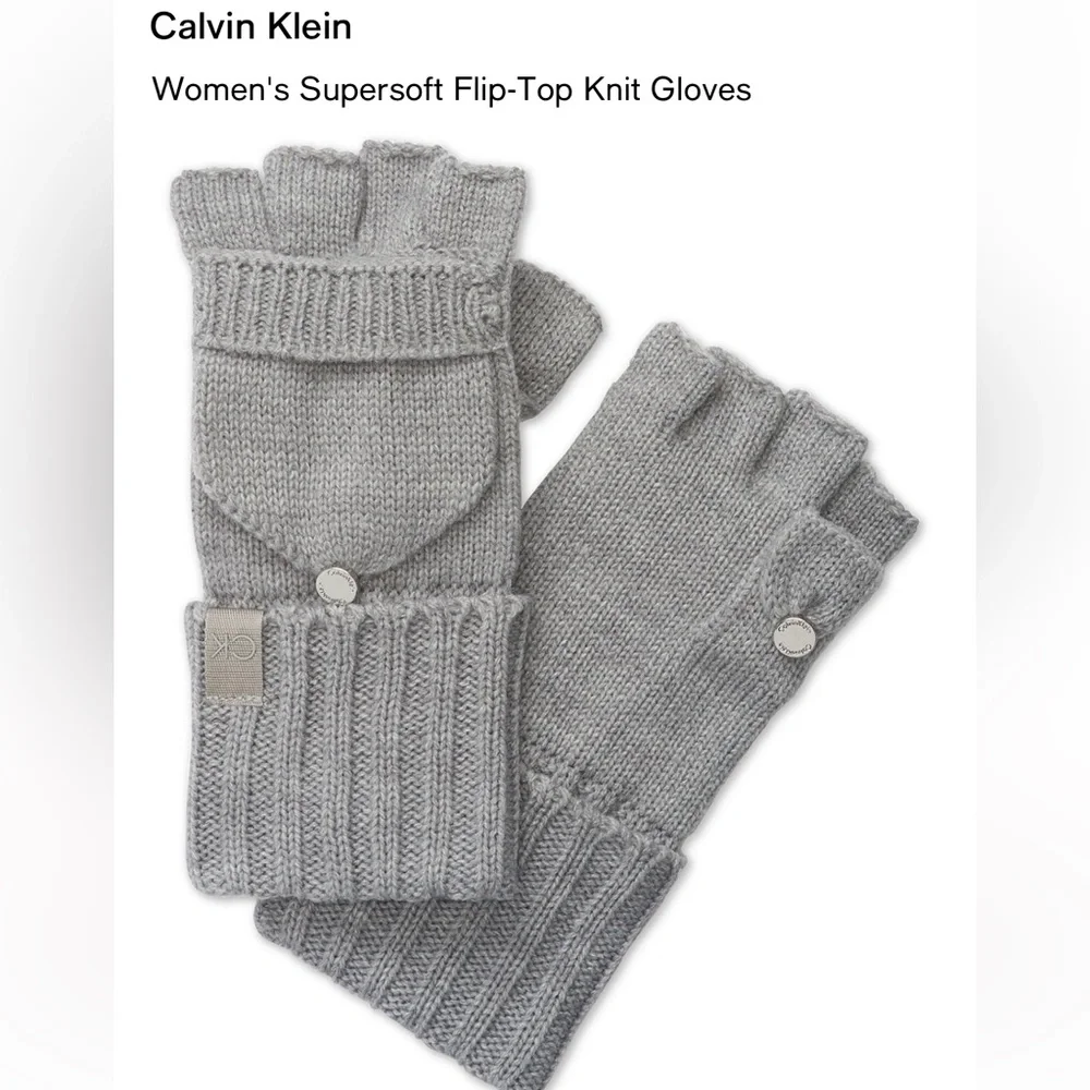 Calvin Klein Supersoft Flip-top Knit Gloves Women's fingers ribbed